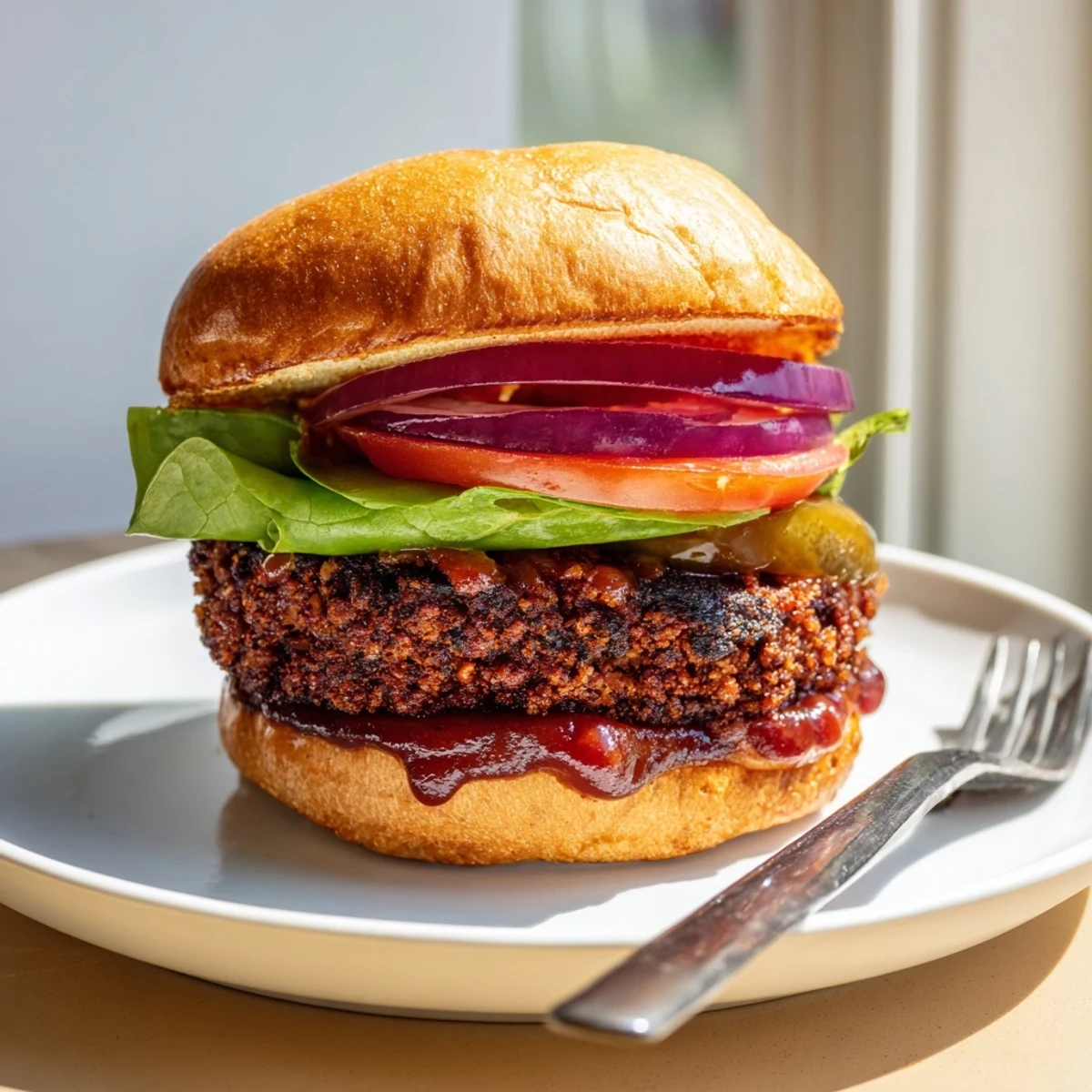 Juicy coffee rub burgers with smoky BBQ sauce, grilled to a charred perfection
