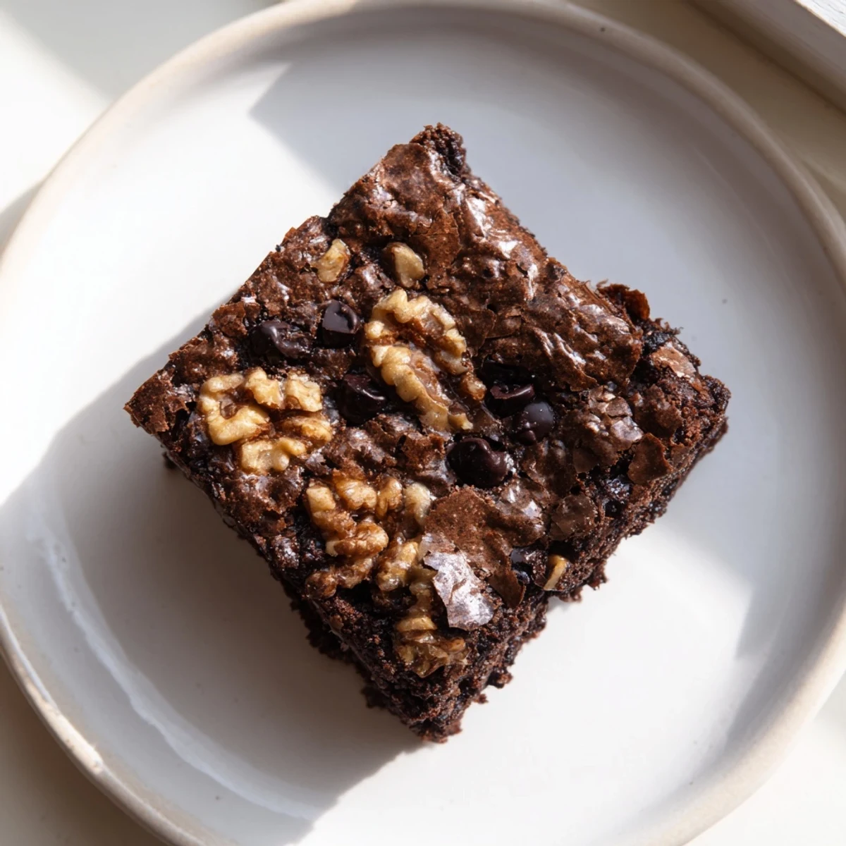 Rich fudgy brownies with a crackly top, dusted with cocoa powder