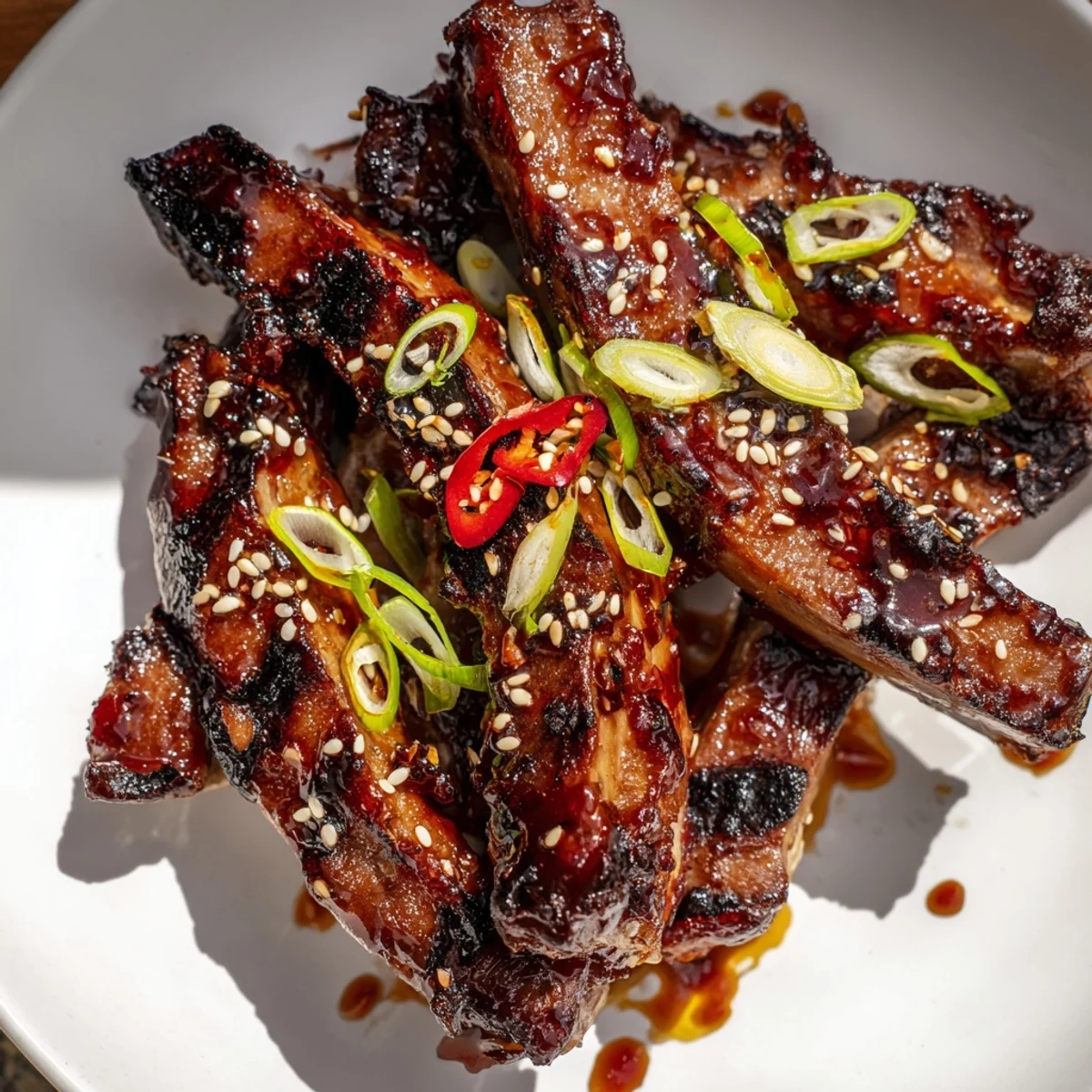 Tender Korean BBQ lamb ribs with a sticky red gochujang glaze