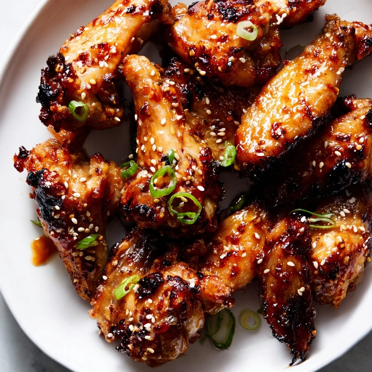 Crispy golden miso honey marinated chicken wings glistening with a sticky caramelized glaze on a rustic platter
